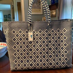 Blue and White Patterned Tote Bag